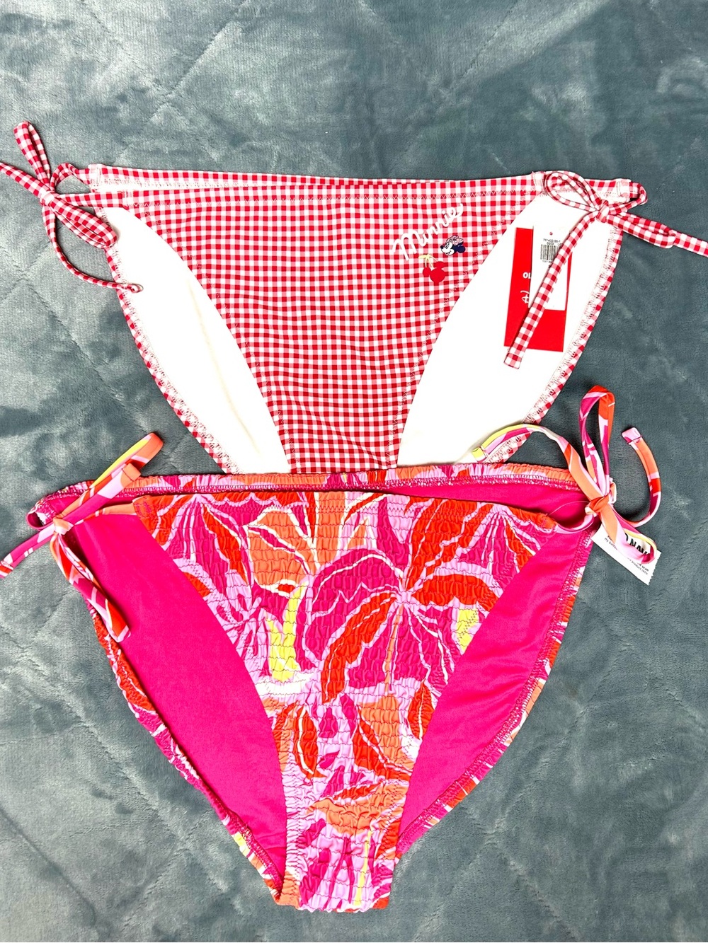 2 bikini bottoms 1) gingham check Minnie 2X 2) tropical smocked print size 2X
